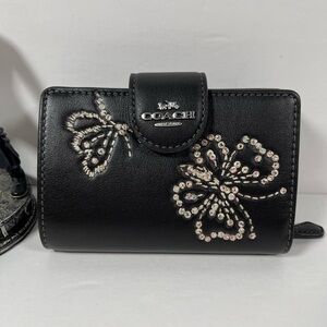 NWT Coach Medium Corner Zip Wallet Butterfly Print CCL65 Silver/Black